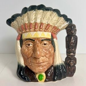 966 Royal Doulton Native American Indian Chief Toby Jug Totem Handle Lrg 7.5"